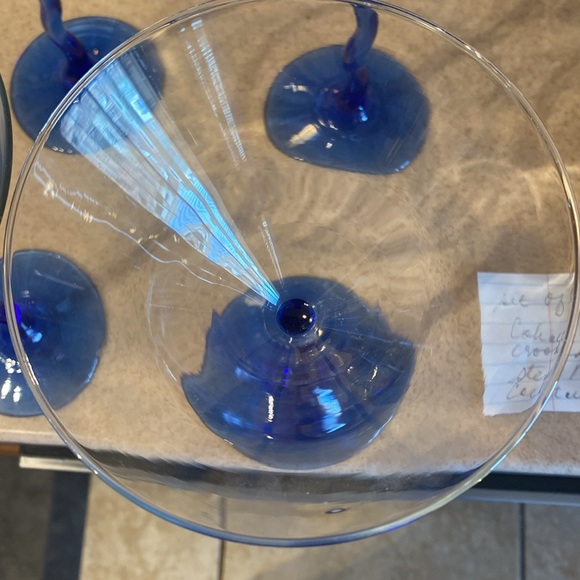Vintage Cobalt Blue crooked bent stem. Set of 6 martini cocktail glasses. - Picture 3 of 4
